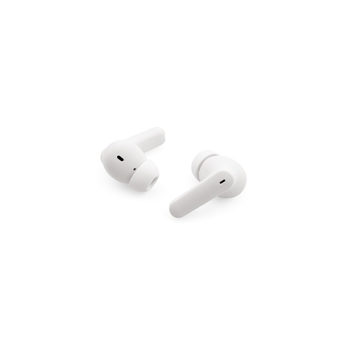 Auriculares de materiales reciclados en funda con batería recargable color blanco tercera vista Auriculares de materiales reciclados en funda con batería recargable color blanco tercera vista