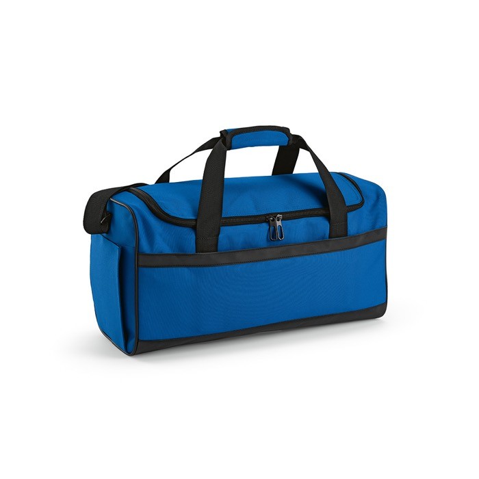 Bolsa de deporte en RPET con correas negras reflectantes color azul Bolsa de deporte en RPET con correas negras reflectantes color azul