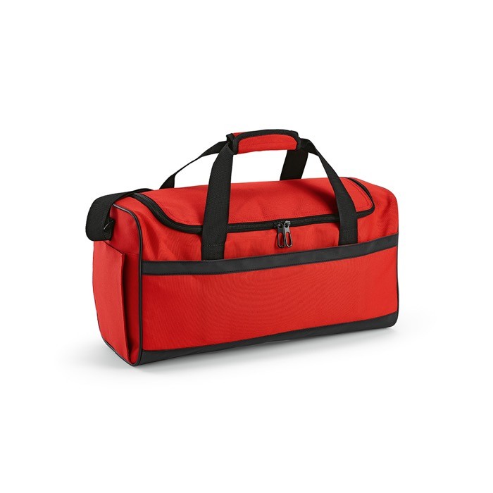 Bolsa de deporte en RPET con correas negras reflectantes color rojo Bolsa de deporte en RPET con correas negras reflectantes color rojo