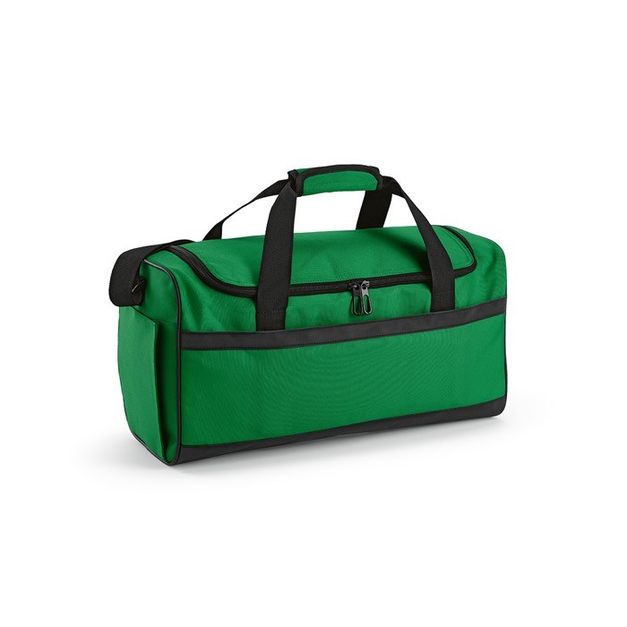 Bolsa de deporte en RPET con correas negras reflectantes color verde Bolsa de deporte en RPET con correas negras reflectantes color verde