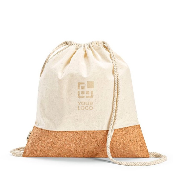 Bolsa de cuerdas de algodón reciclado con fondo de corcho 180 g/m2 vista principal Bolsa de cuerdas de algodón reciclado con fondo de corcho 180 g/m2 vista principal