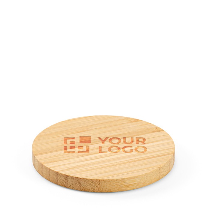 Cargador inalámbrico de bambú de forma redonda con carga 15W vista principal Cargador inalámbrico de bambú de forma redonda con carga 15W vista principal