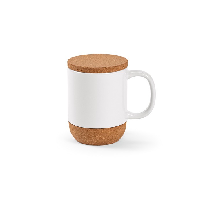 Taza de cerámica ecológica con tapa y base de corcho 350ml color blanco