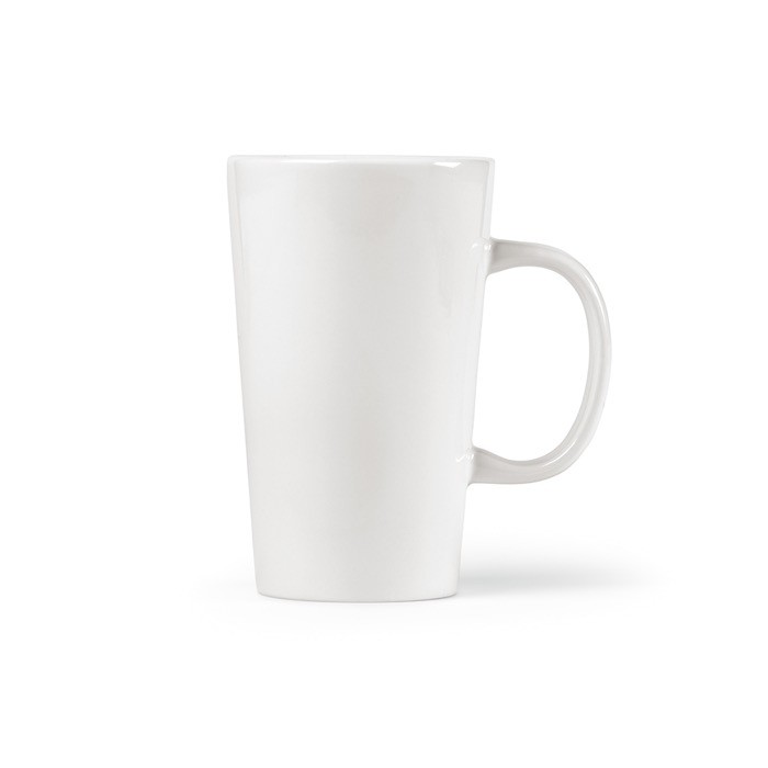 Taza con cuerpo de cerámica y asa grande 270ml color blanco vista frontal