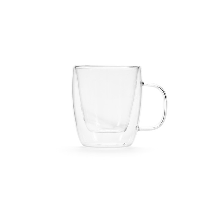 Taza de vidrio de borosilicato con doble pared 220ml color transparente vista frontal