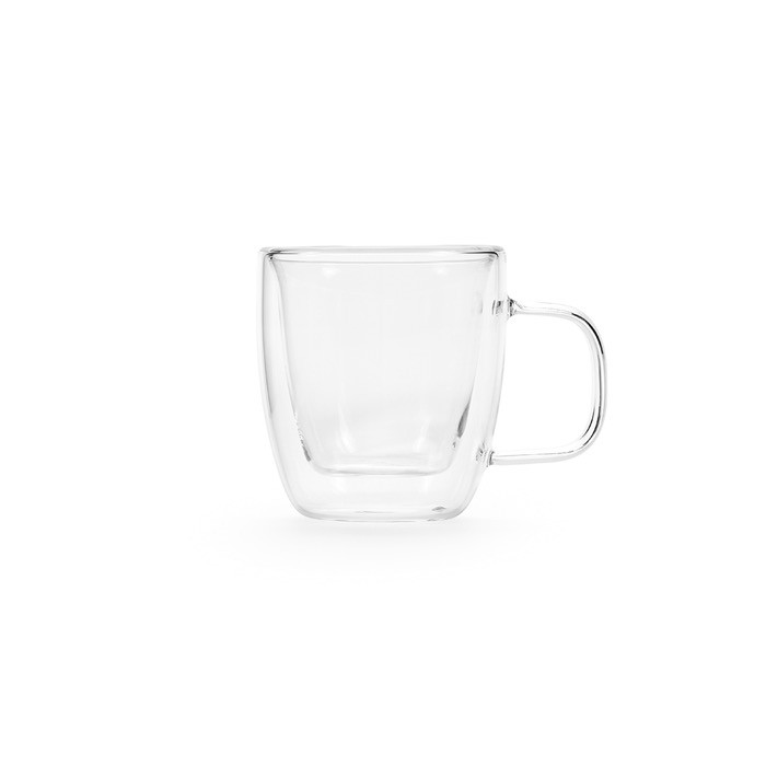 Taza de vidrio de borosilicato con doble pared 50ml color transparente vista frontal