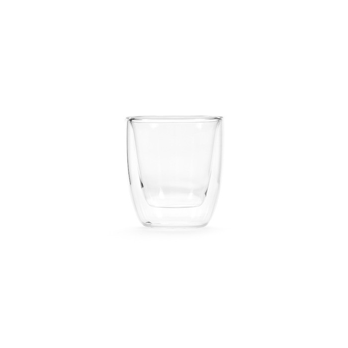 Vaso de vidrio de borosilicato de doble pared y sin asas 60ml color transparente vista frontal Vaso de vidrio de borosilicato de doble pared y sin asas 60ml color transparente vista frontal