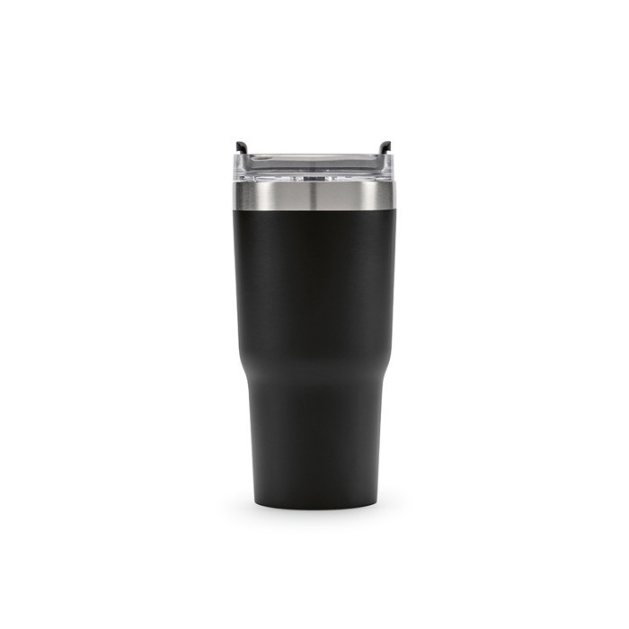 Vaso térmico de acero inoxidable reciclado con tapa giratoria 490ml color negro vista frontal