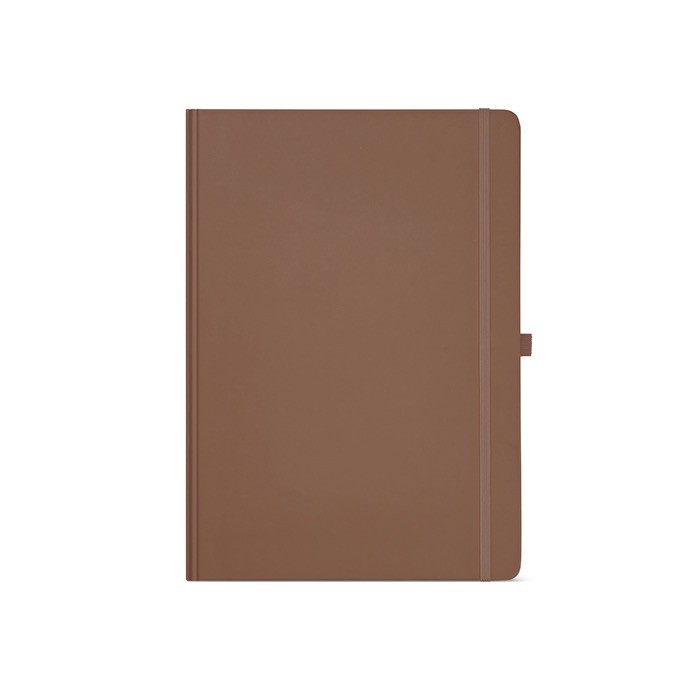 Libreta de papel reciclado con tapa dura A4 hojas a rayas color marrón vista frontal Libreta de papel reciclado con tapa dura A4 hojas a rayas color marrón vista frontal