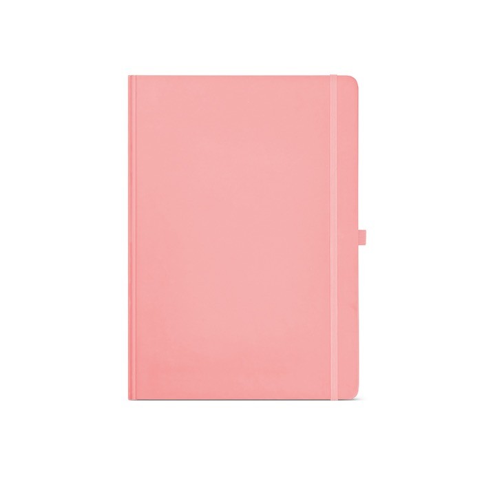 Libreta de papel reciclado con tapa dura A4 hojas a rayas color rosa vista frontal Libreta de papel reciclado con tapa dura A4 hojas a rayas color rosa vista frontal