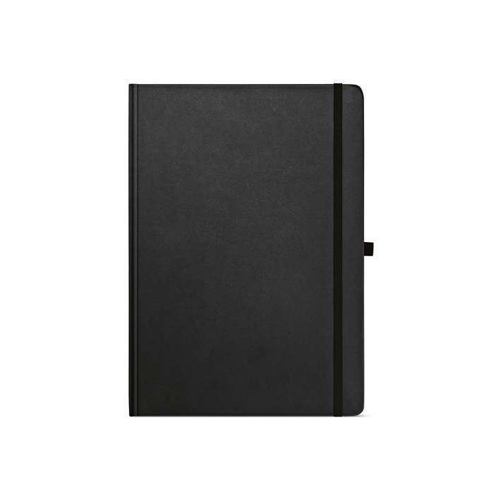 Libreta de papel reciclado con tapa dura A4 hojas a rayas color negro vista frontal Libreta de papel reciclado con tapa dura A4 hojas a rayas color negro vista frontal