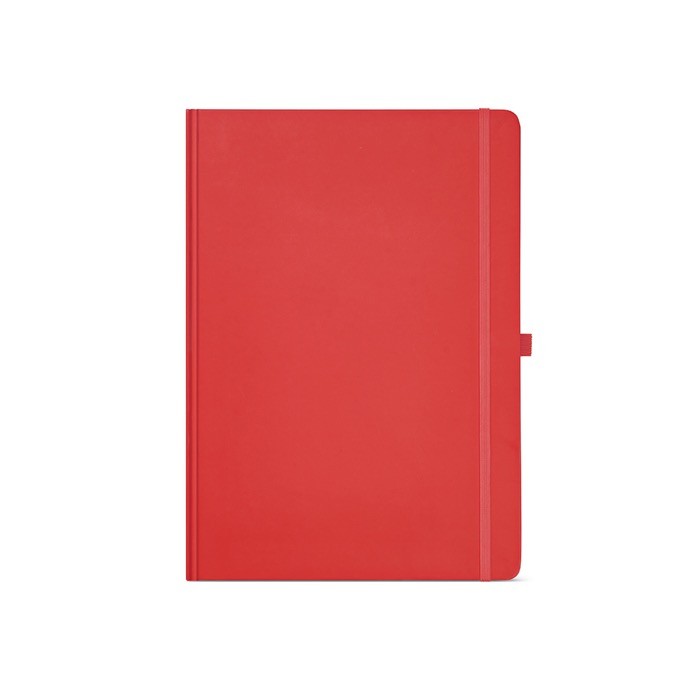 Libreta de papel reciclado con tapa dura A4 hojas a rayas color rojo vista frontal Libreta de papel reciclado con tapa dura A4 hojas a rayas color rojo vista frontal