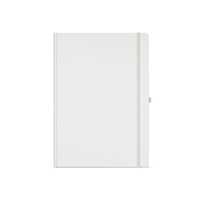 Libreta de papel reciclado con tapa dura A4 hojas a rayas color blanco vista frontal Libreta de papel reciclado con tapa dura A4 hojas a rayas color blanco vista frontal