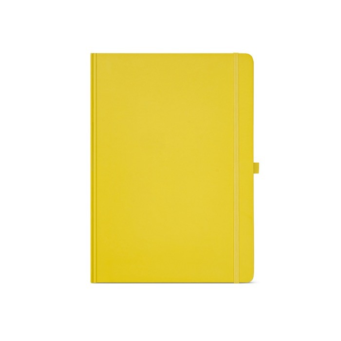 Libreta de papel reciclado con tapa dura A4 hojas a rayas color amarillo oscuro vista frontal Libreta de papel reciclado con tapa dura A4 hojas a rayas color amarillo oscuro vista frontal