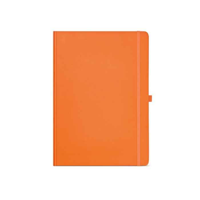 Libreta de papel reciclado con tapa dura A4 hojas a rayas color naranja vista frontal Libreta de papel reciclado con tapa dura A4 hojas a rayas color naranja vista frontal