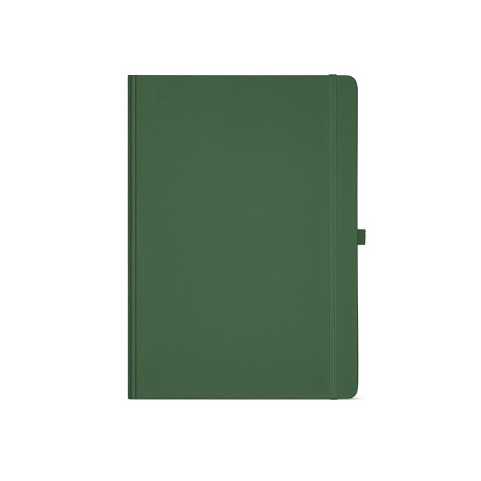 Libreta de papel reciclado con tapa dura A4 hojas a rayas color verde oscuro vista frontal Libreta de papel reciclado con tapa dura A4 hojas a rayas color verde oscuro vista frontal