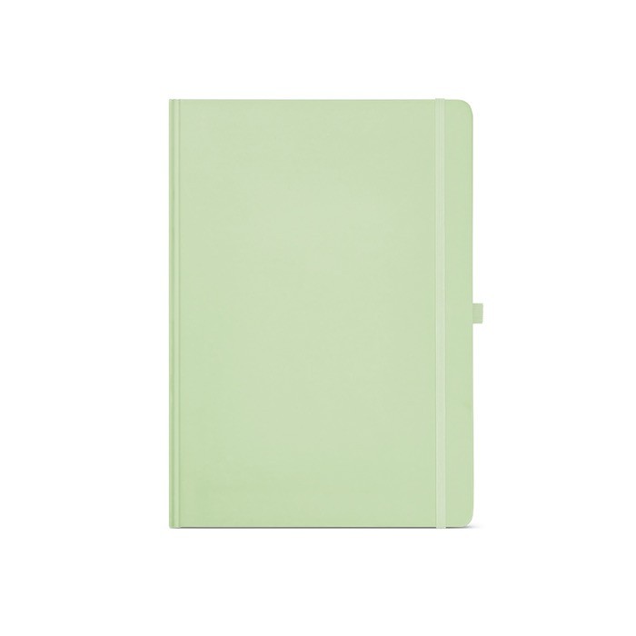 Libreta de papel reciclado con tapa dura A4 hojas a rayas color verde pastel vista frontal Libreta de papel reciclado con tapa dura A4 hojas a rayas color verde pastel vista frontal