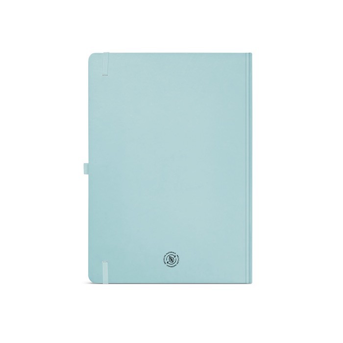 Libreta de papel reciclado con tapa dura A4 hojas a rayas color azul pastel vista trasera Libreta de papel reciclado con tapa dura A4 hojas a rayas color azul pastel vista trasera