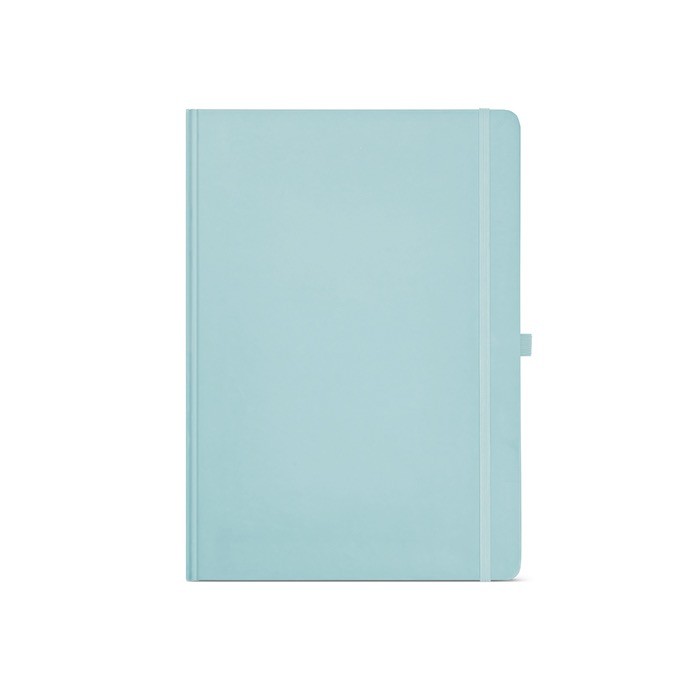 Libreta de papel reciclado con tapa dura A4 hojas a rayas color azul pastel vista frontal Libreta de papel reciclado con tapa dura A4 hojas a rayas color azul pastel vista frontal