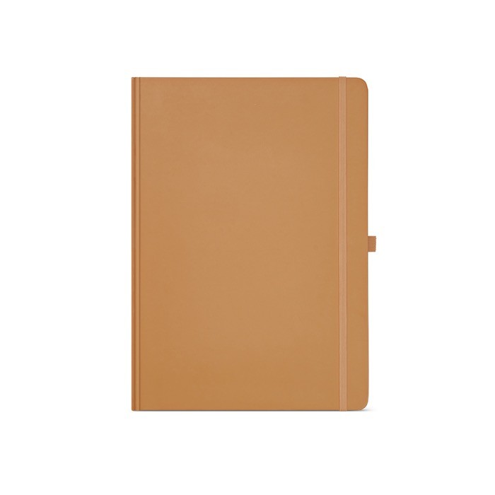 Libreta de papel reciclado con tapa dura A4 hojas a rayas color camel vista frontal Libreta de papel reciclado con tapa dura A4 hojas a rayas color camel vista frontal