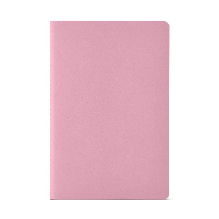 Libreta con cubierta de cartón reciclado A5 hojas a rayas color rosa vista frontal