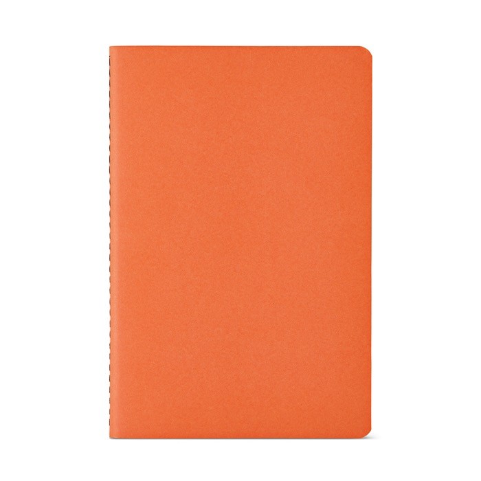 Libreta con cubierta de cartón reciclado A5 hojas a rayas color naranja vista frontal