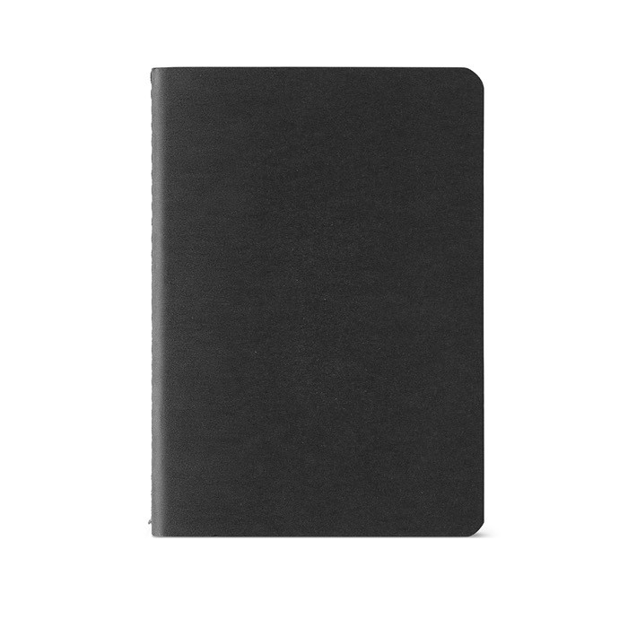 Libreta con cubierta de cartón reciclado A6 hojas a rayas color negro vista frontal Libreta con cubierta de cartón reciclado A6 hojas a rayas color negro vista frontal