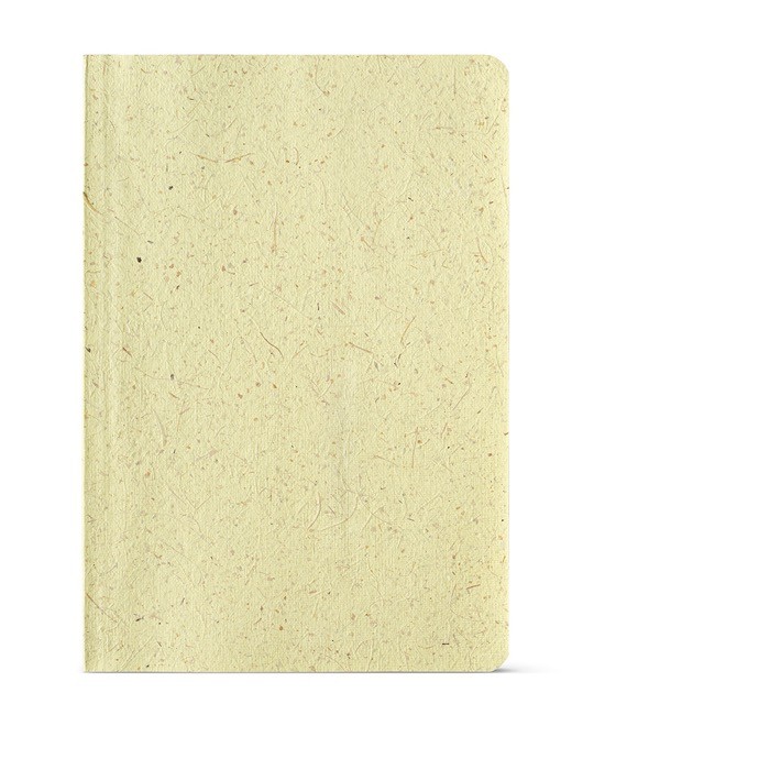 Libreta con tapa blanda elaborada en parte con cáscara de maíz A5 color amarillo vista frontal Libreta con tapa blanda elaborada en parte con cáscara de maíz A5 color amarillo vista frontal