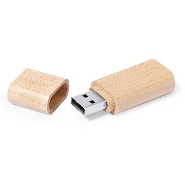 Memoria USB con carcassa de bambú y tapón de cierre vista cuarta