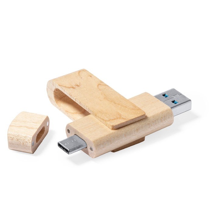 Pendrive de madera con conexión OTG-C vista primera