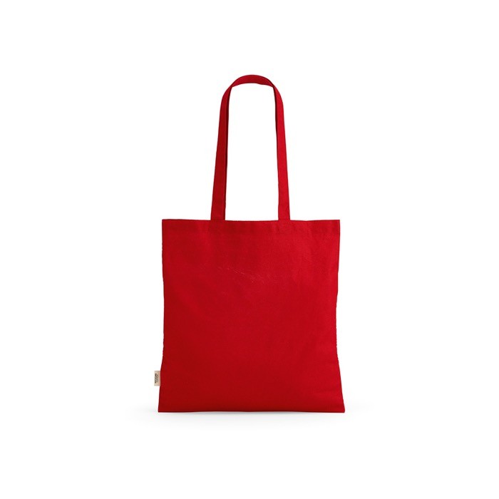 Bolsa de la compra de algodón reciclado con asas largas 140 g/m2 color rojo