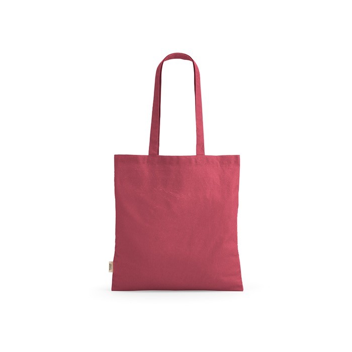 Bolsa de la compra de algodón reciclado con asas largas 140 g/m2 color fucsia