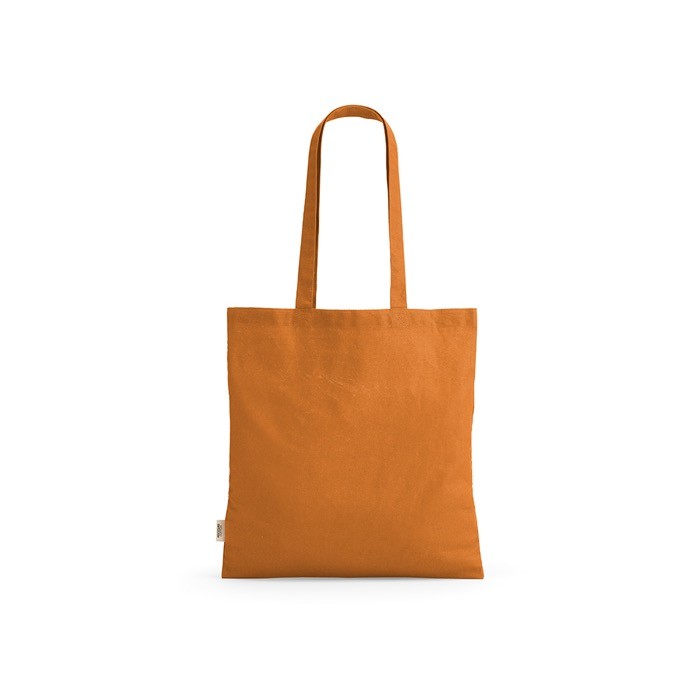 Bolsa de la compra de algodón reciclado con asas largas 140 g/m2 color naranja