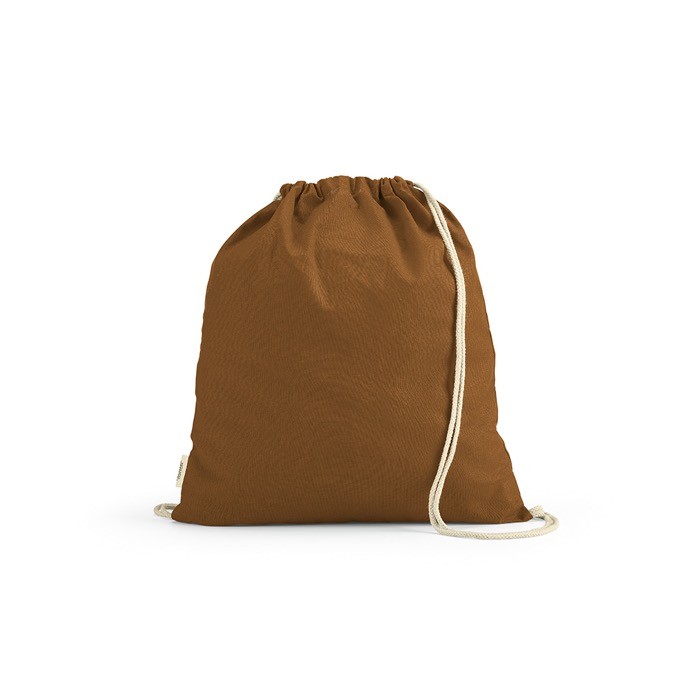 Mochila ecológica de cuerdas de algodón reciclado y RPET 140 g/m2 color marrón Mochila ecológica de cuerdas de algodón reciclado y RPET 140 g/m2 color marrón