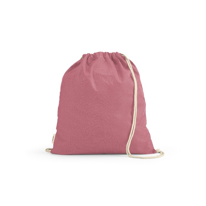 Mochila ecológica de cuerdas de algodón reciclado y RPET 140 g/m2 color rosa Mochila ecológica de cuerdas de algodón reciclado y RPET 140 g/m2 color rosa