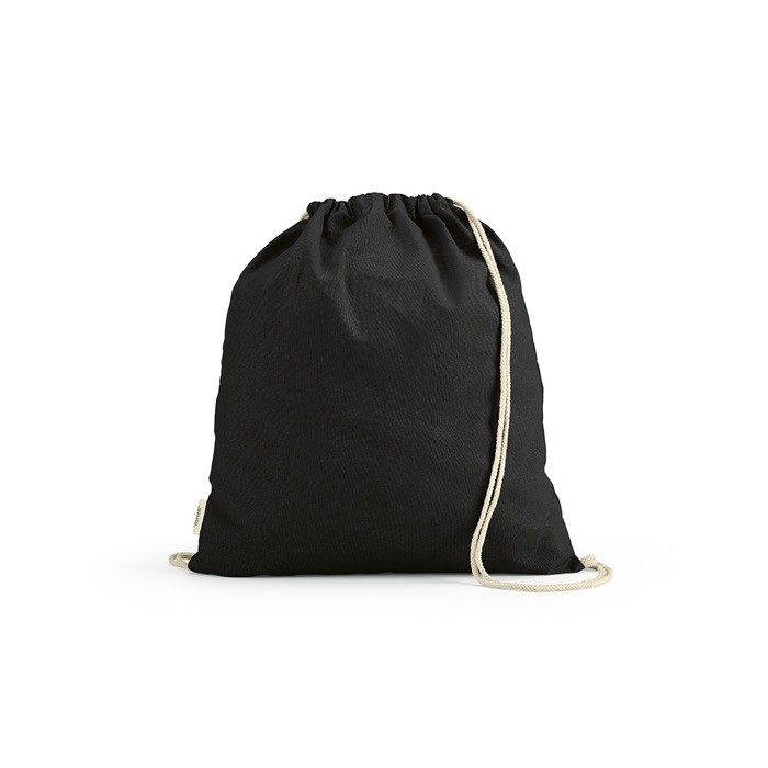 Mochila ecológica de cuerdas de algodón reciclado y RPET 140 g/m2 color negro Mochila ecológica de cuerdas de algodón reciclado y RPET 140 g/m2 color negro