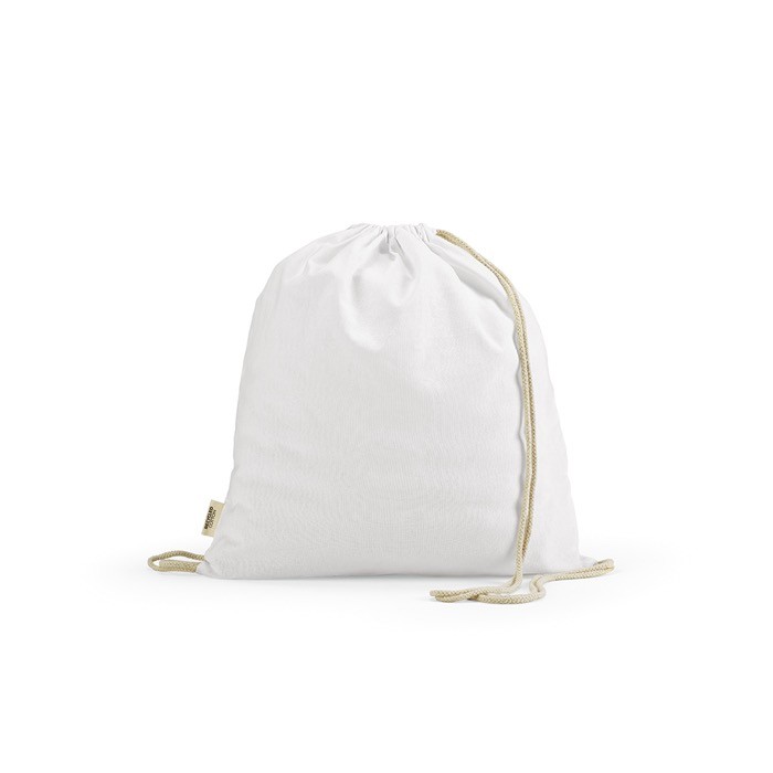 Mochila ecológica de cuerdas de algodón reciclado y RPET 140 g/m2 color blanco Mochila ecológica de cuerdas de algodón reciclado y RPET 140 g/m2 color blanco