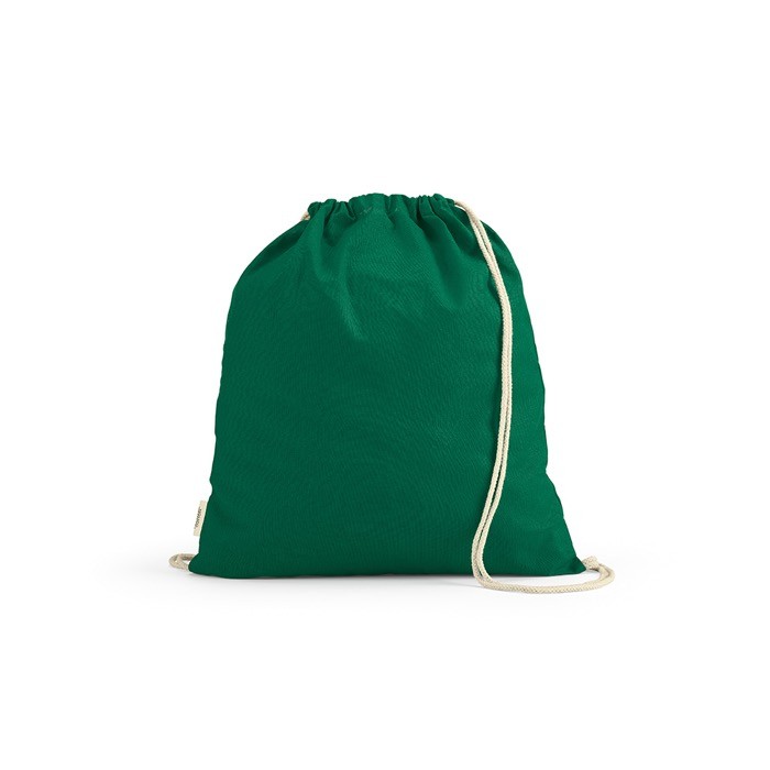 Mochila ecológica de cuerdas de algodón reciclado y RPET 140 g/m2 color verde Mochila ecológica de cuerdas de algodón reciclado y RPET 140 g/m2 color verde