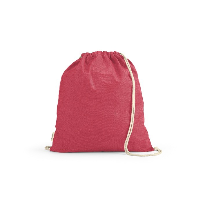 Mochila ecológica de cuerdas de algodón reciclado y RPET 140 g/m2 color fucsia Mochila ecológica de cuerdas de algodón reciclado y RPET 140 g/m2 color fucsia