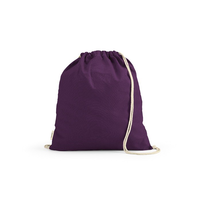 Mochila ecológica de cuerdas de algodón reciclado y RPET 140 g/m2 color violeta Mochila ecológica de cuerdas de algodón reciclado y RPET 140 g/m2 color violeta
