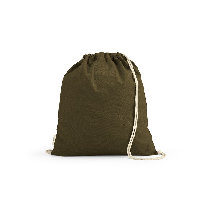 Mochila ecológica de cuerdas de algodón reciclado y RPET 140 g/m2 color verde militar Mochila ecológica de cuerdas de algodón reciclado y RPET 140 g/m2 color verde militar