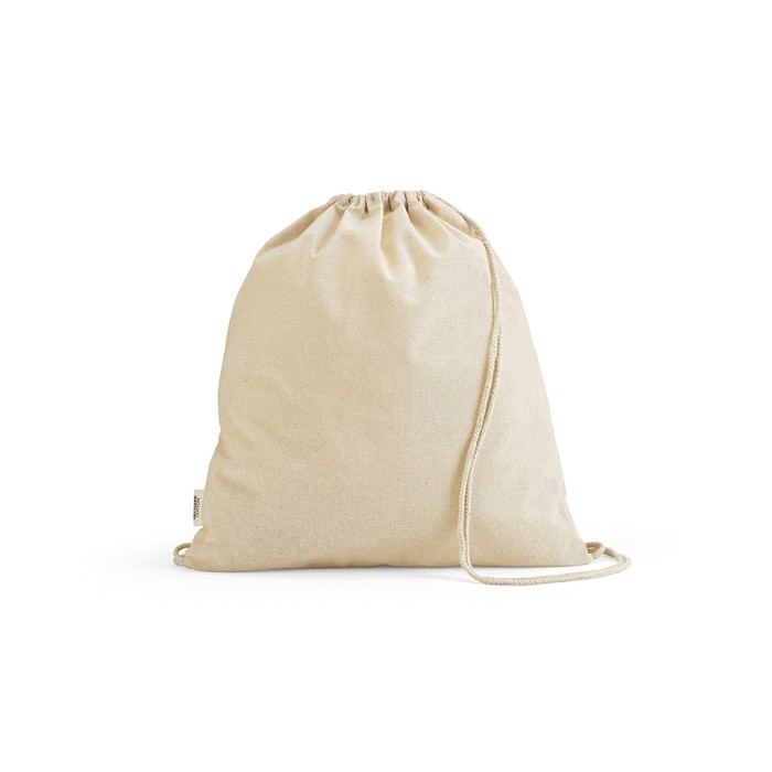 Mochila ecológica de cuerdas de algodón reciclado y RPET 140 g/m2 color natural Mochila ecológica de cuerdas de algodón reciclado y RPET 140 g/m2 color natural