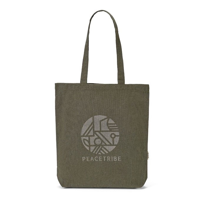 Bolsa de algodón reciclado y RPET con asas largas 220 g/m2 color gris con logo