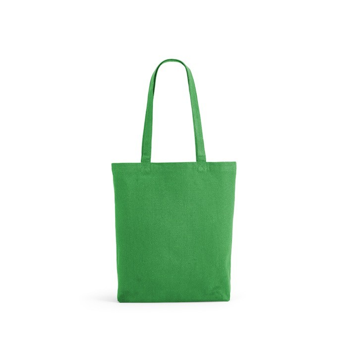 Bolsa de algodón reciclado y RPET con asas largas 220 g/m2 color verde claro vista frontal