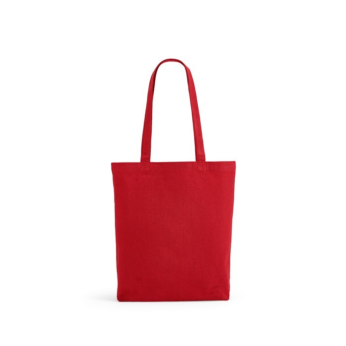 Bolsa de algodón y poliéster reciclado con asas largas 280 g/m2 color rojo vista frontal