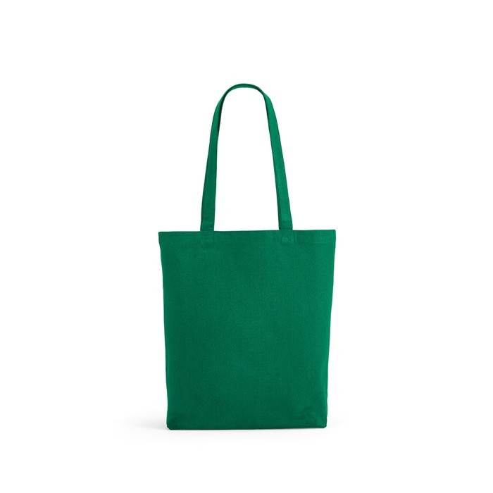 Bolsa de algodón y poliéster reciclado con asas largas 280 g/m2 color verde vista frontal