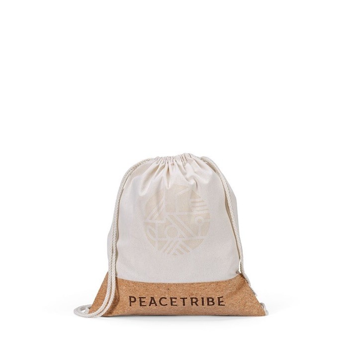 Bolsa de cuerdas de algodón reciclado con fondo de corcho 180 g/m2 con logo Bolsa de cuerdas de algodón reciclado con fondo de corcho 180 g/m2 con logo