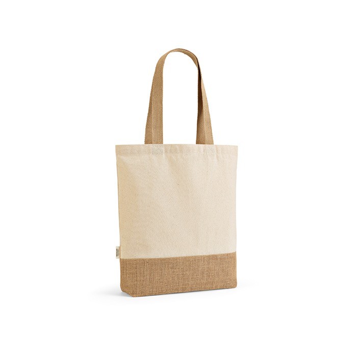Bolsa de compras de algodón reciclado con base de yute 180 g/m2 color natural Bolsa de compras de algodón reciclado con base de yute 180 g/m2 color natural