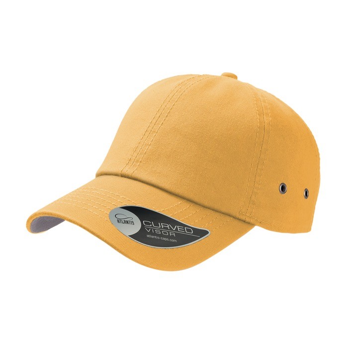 Gorra de béisbol de algodón de sarga con ojales de metal 250 g/m2 color amarillo Gorra de béisbol de algodón de sarga con ojales de metal 250 g/m2 color amarillo