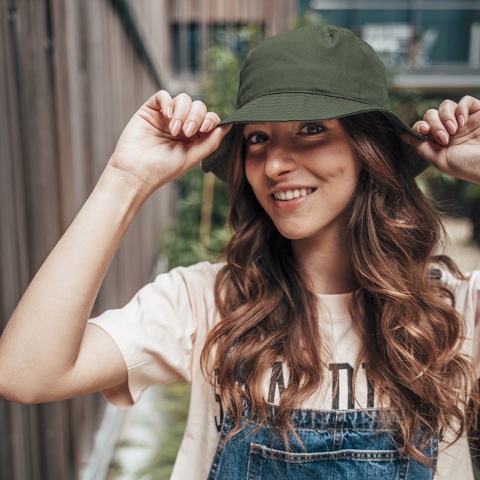 Gorro de algodón de pescador de talla única con 8 filas 180 g/m2 color verde oliva vista 1